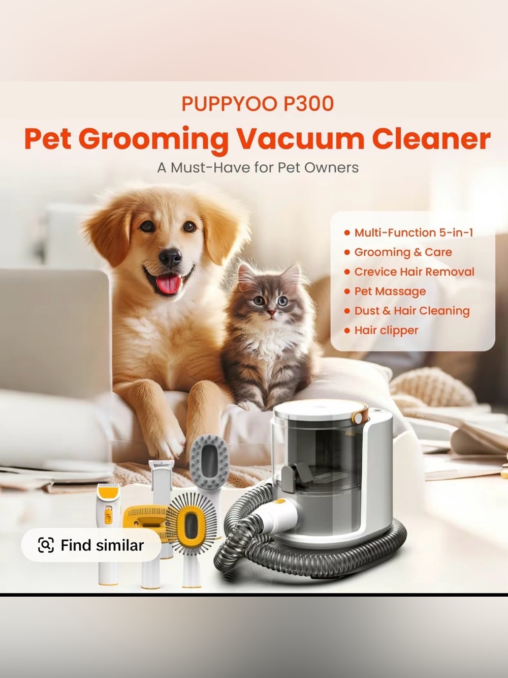 NWT 5-in-1 Grooming Kit with Vacuum Brush & Hair Trimmer for Dogs & Cats - Picture 5 of 7